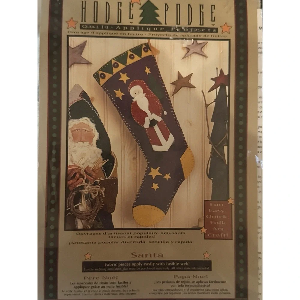 NIP Hodge Podge Felt Applique Embroidery Santa Christmas Stocking Craft Kit